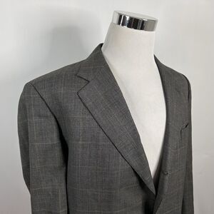 Brooks Brothers Makers 44R Vintage Sport Coat Gray Plaid 100% Wool Three Button